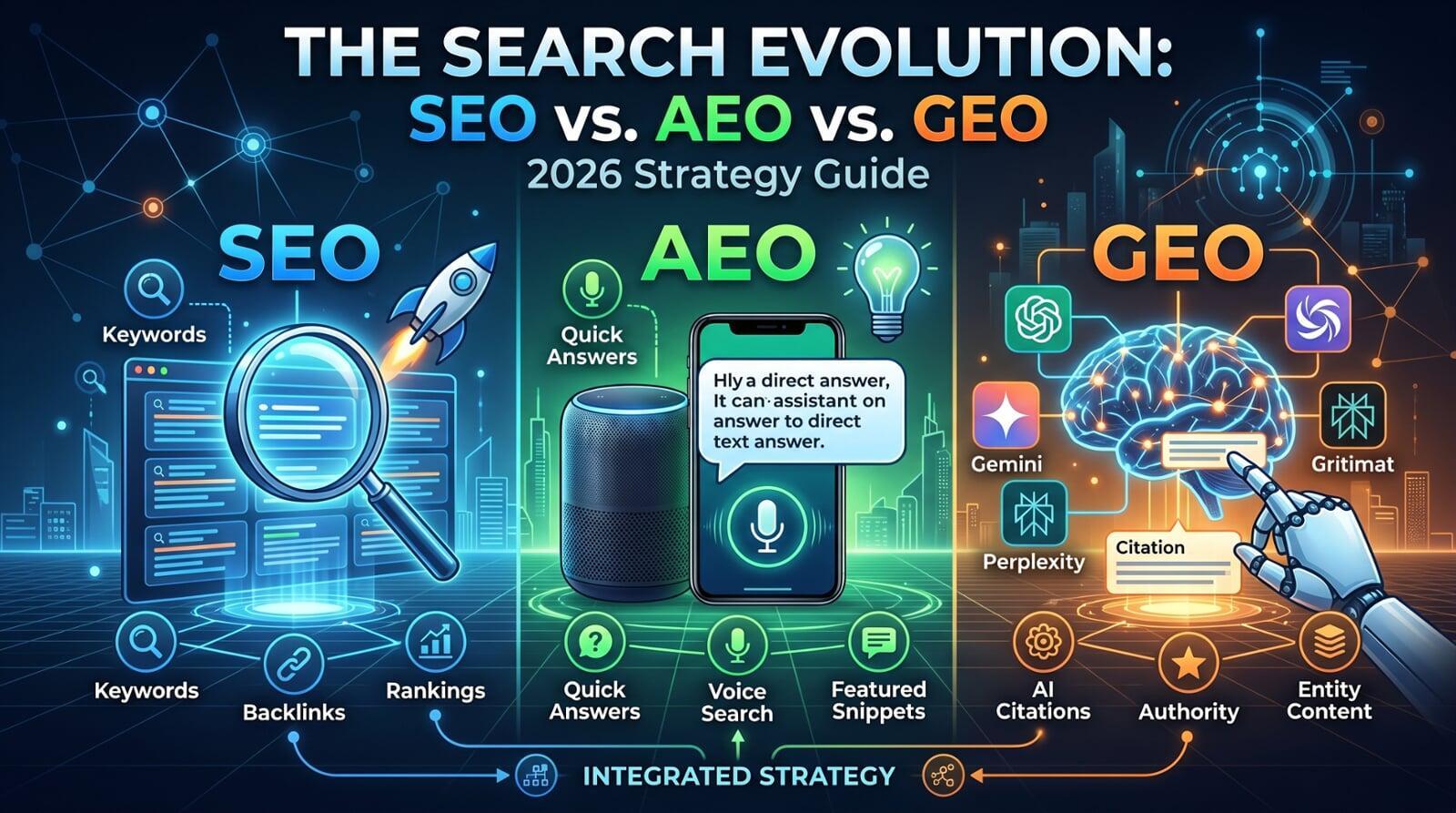 The Search Evolution: SEO vs. AEO vs. GEO (2026 Strategy Guide)